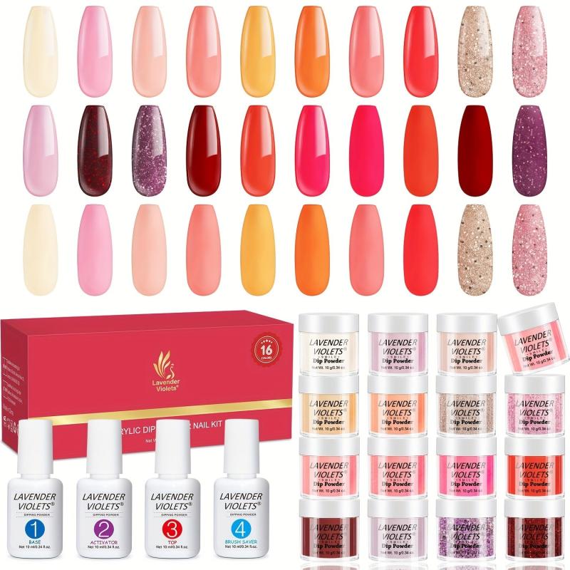20 Pcs Dip Powder Nail Kit: 16 Colors Red Purple Yellow Pink Summer Autumn
