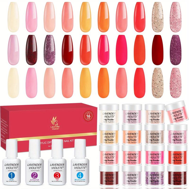 20 Pcs Dip Powder Nail Kit: 16 Colors Red Purple Yellow Pink Summer Autumn