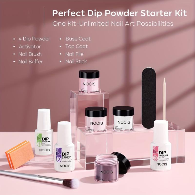 11 Pcs Dip Powder Nail Kit Starter 4 Colors Clear Nude Pink Acrylic Dip Powder