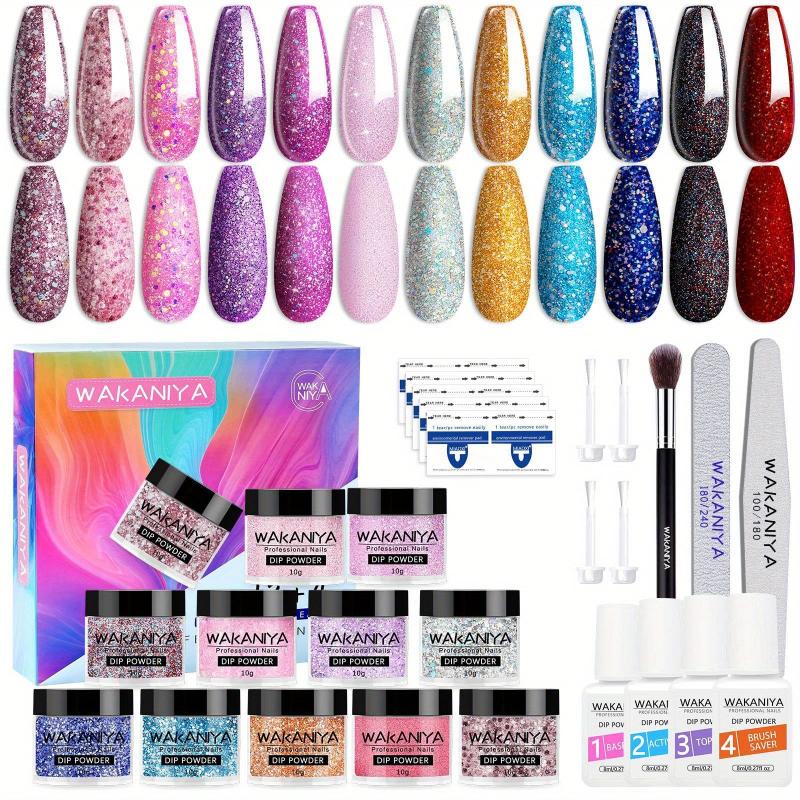 Nail Powder Dip Kit 12 Colors Glitter Pink Purple Dipping Powder