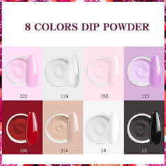 8-Color Bright Nail Dip Powder Starter Kit with Base & Top Coat