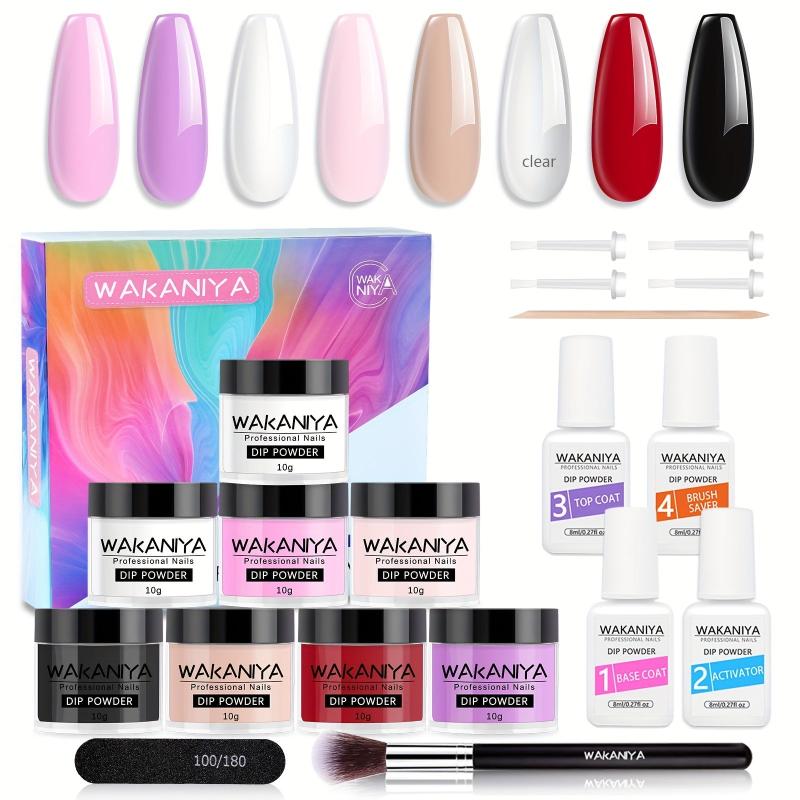 8-Color Bright Nail Dip Powder Starter Kit with Base & Top Coat