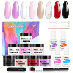8-Color Bright Nail Dip Powder Starter Kit with Base & Top Coat