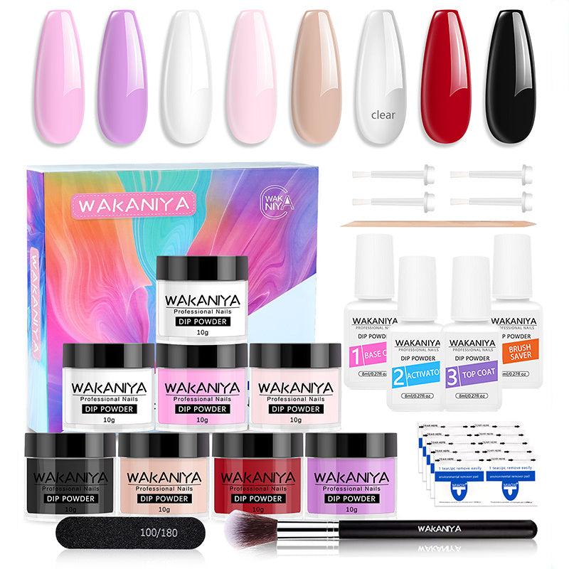 8-Color Bright Nail Dip Powder Starter Kit with Base & Top Coat