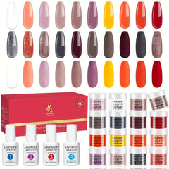 20 Pcs Dip Powder Nail Kit Starter Set Red Yellow Brown Glitter