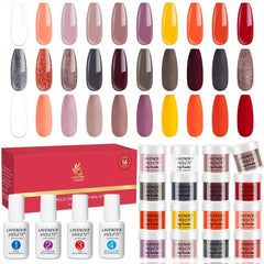 20 Pcs Dip Powder Nail Kit Starter Set Red Yellow Brown Glitter