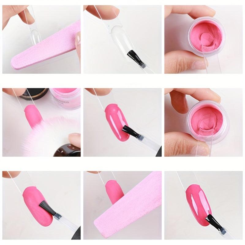 Dip Powder Nail Kit 6 Colors Haze Pink Acrylic Dipping Powder Base & Top Coat