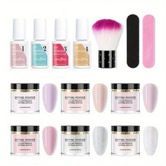 Dip Powder Nail Kit 6 Colors Haze Pink Acrylic Dipping Powder Base & Top Coat