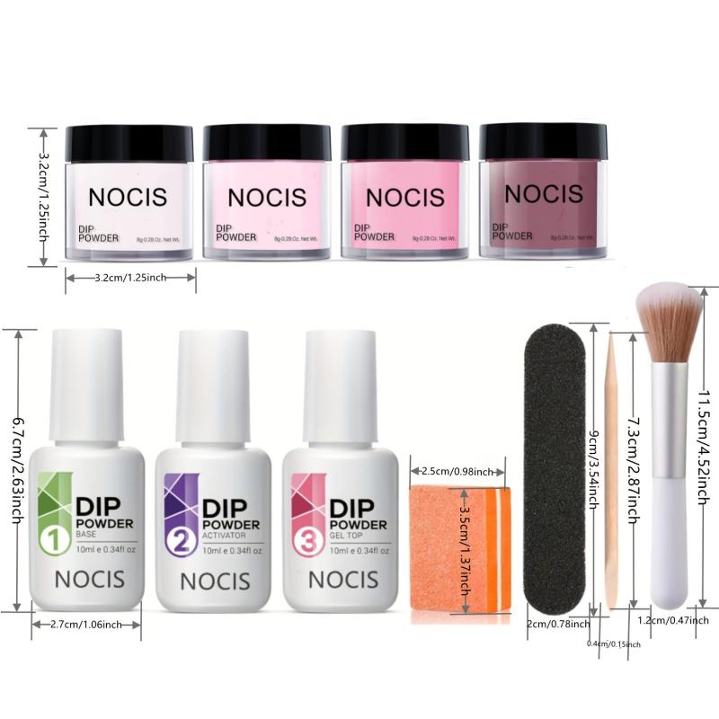11-Piece Dip Powder Nail Kit with 4 Colors and Essential Liquids