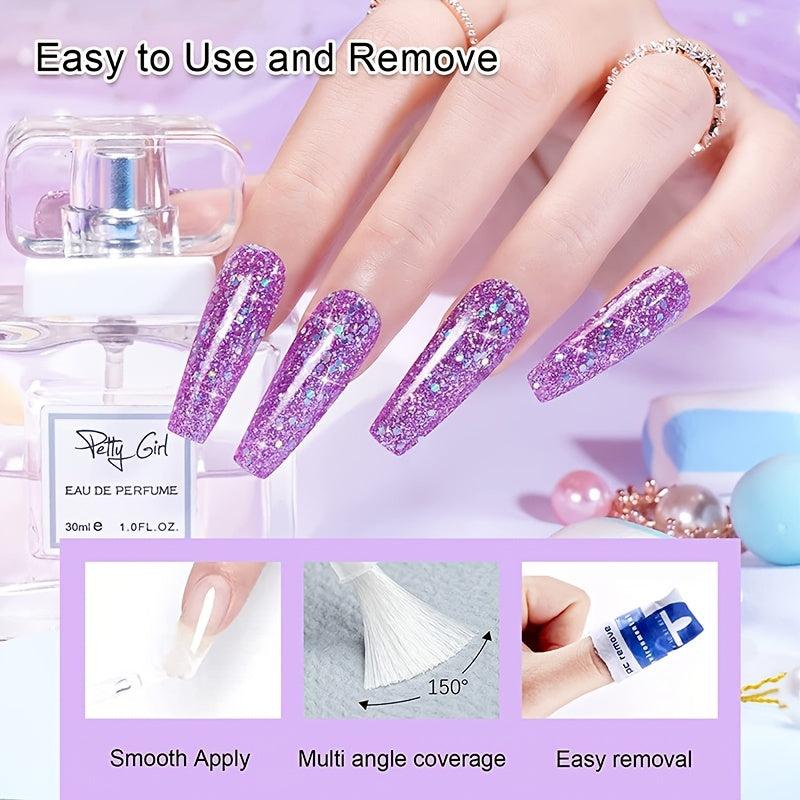8 Colors Glitter Purple Nail Dip Powder Kit With Liquids for DIY Nail Art