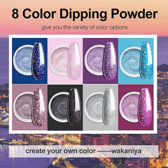 8 Colors Glitter Purple Nail Dip Powder Kit With Liquids for DIY Nail Art