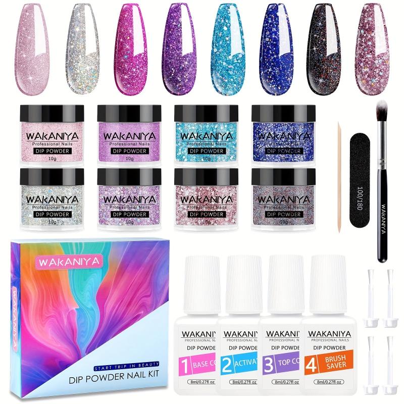 8 Colors Glitter Purple Nail Dip Powder Kit With Liquids for DIY Nail Art