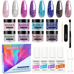 8 Colors Glitter Purple Nail Dip Powder Kit With Liquids for DIY Nail Art