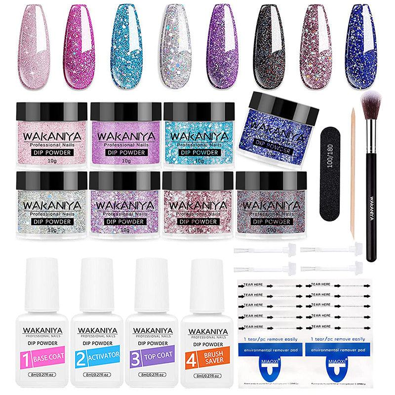 8 Colors Glitter Purple Nail Dip Powder Kit With Liquids for DIY Nail Art
