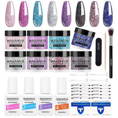 8 Colors Glitter Purple Nail Dip Powder Kit With Liquids for DIY Nail Art