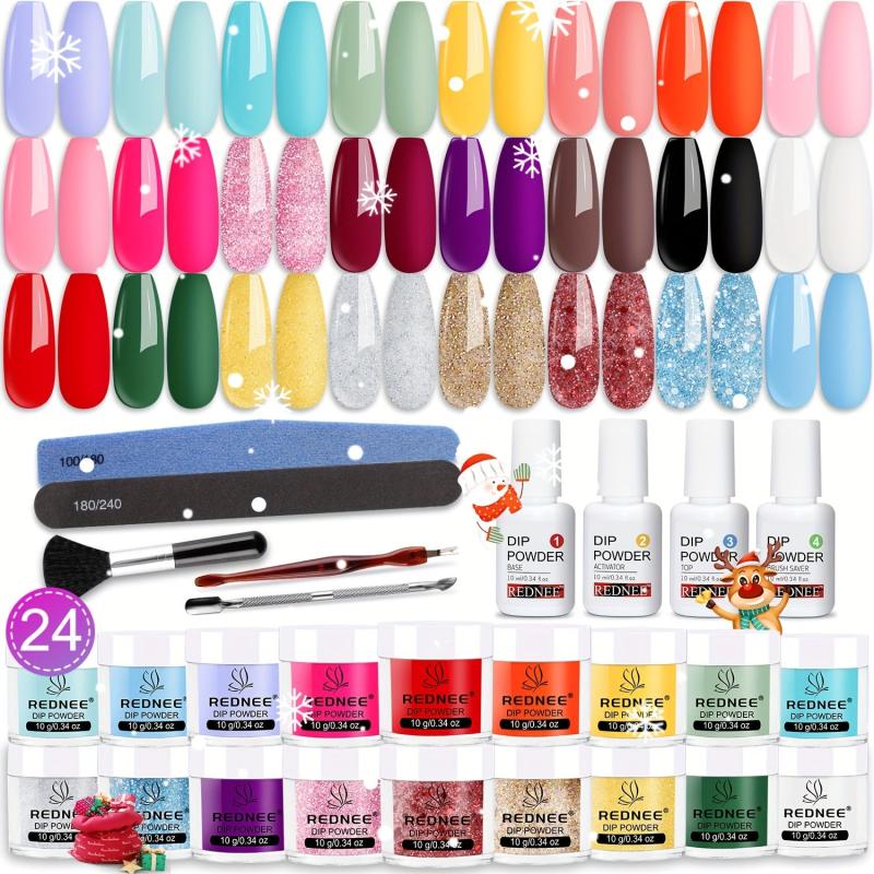 33pcs Dip Powder Nail Kit: 24 Colors + Base Top Coat Activator