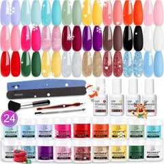 33pcs Dip Powder Nail Kit: 24 Colors + Base Top Coat Activator