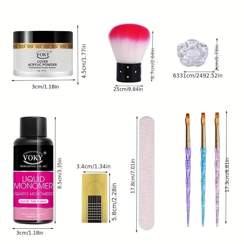 Acrylic Nail Art Kit with Crystal Powder and Nail Brush