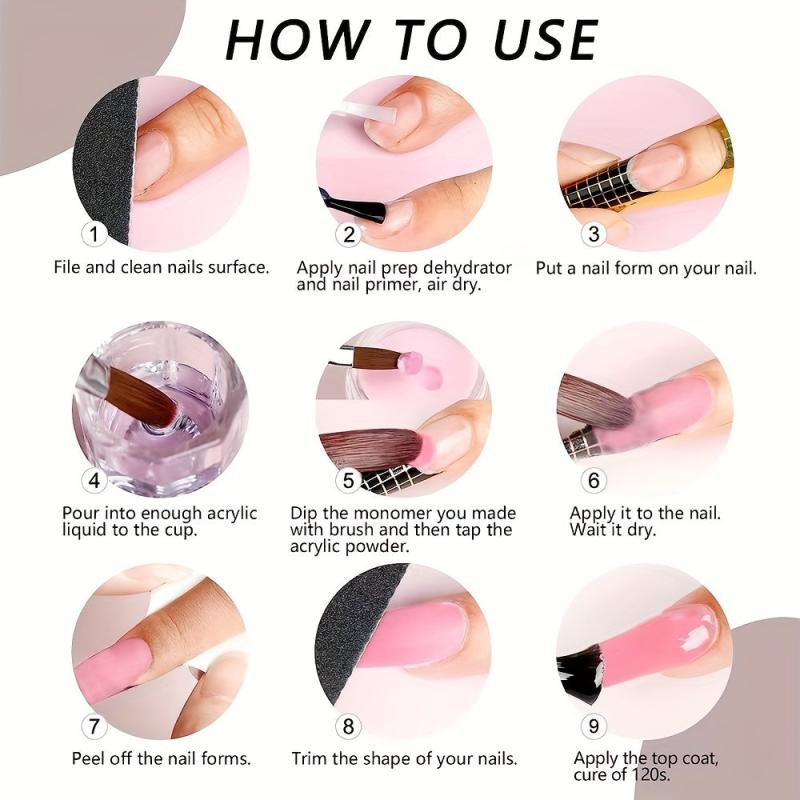 Acrylic Nail Art Kit with Crystal Powder and Nail Brush