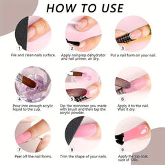 Acrylic Nail Art Kit with Crystal Powder and Nail Brush