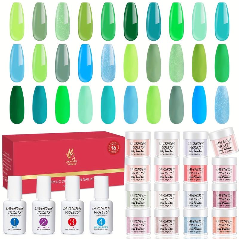20pcs Nail Dip Powder Starter Kit 16 Green Sharp Colors Spring Summer Collection