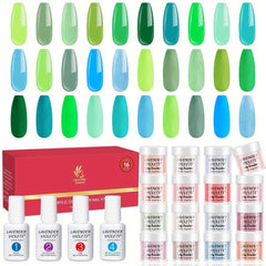 20pcs Nail Dip Powder Starter Kit 16 Green Sharp Colors Spring Summer Collection