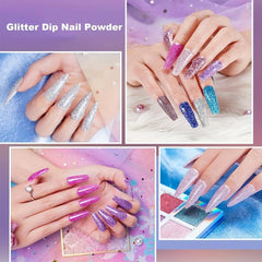 Glitter Purple Pink Nail Dip Powder Kit 8 Colors Set With Liquids & Remover Pads