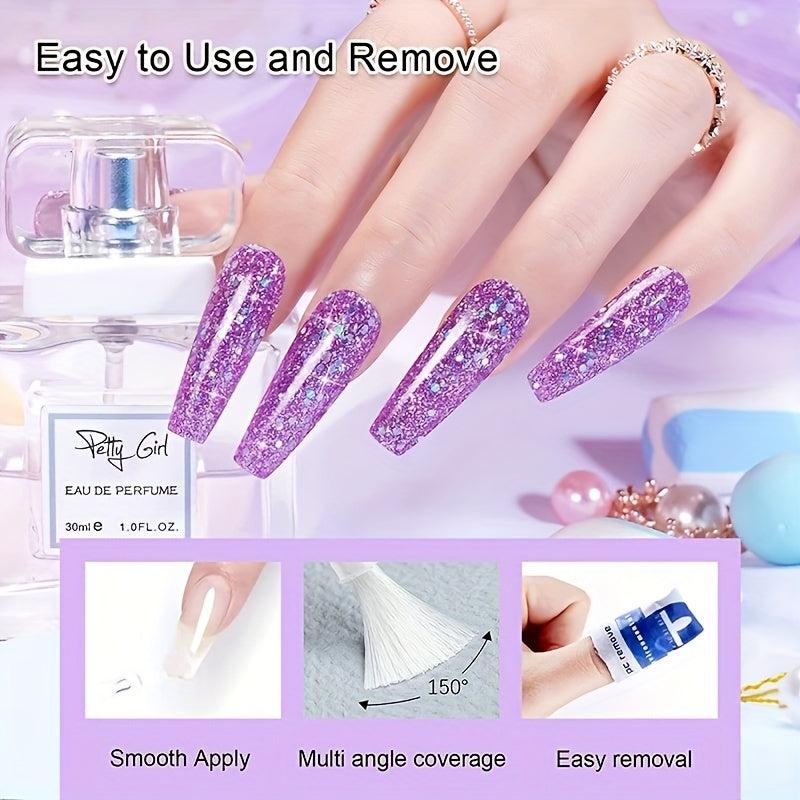 Glitter Purple Pink Nail Dip Powder Kit 8 Colors Set With Liquids & Remover Pads