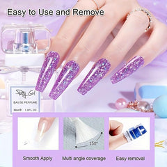 Glitter Purple Pink Nail Dip Powder Kit 8 Colors Set With Liquids & Remover Pads