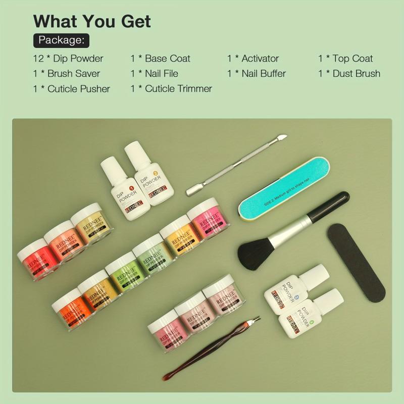 21pcs Dip Nails Powder Starter Kit 12 Colors Dip Nail Kit & Essential Nail Tools