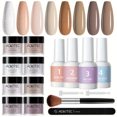 Aokitec 16Pcs Dip Powder Nail Kit Fall Nude Glitter Dipping Powder Starter Set