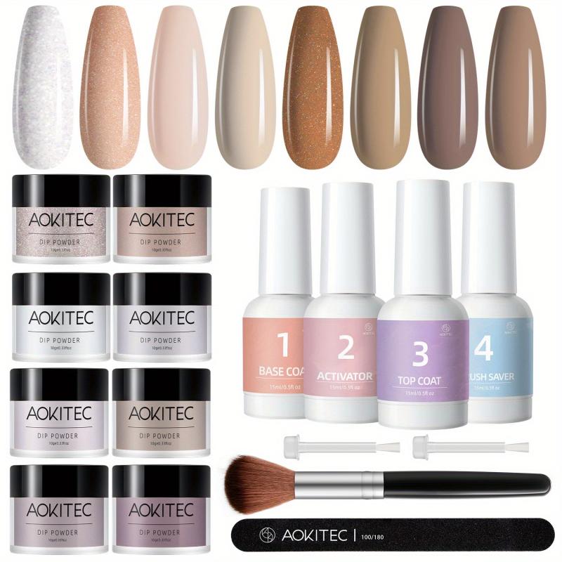 Aokitec 16Pcs Dip Powder Nail Kit Fall Nude Glitter Dipping Powder Starter Set