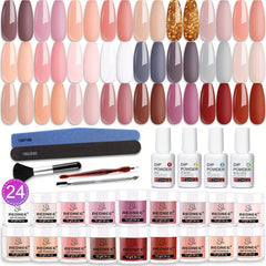 33pcs Dip Powder Nail Kit 24 Colors Nude Gray Series Dip Manicure Set