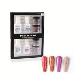 8pcs Nail Art Dip Powder Set with Base Coat Top Coat Activator Brush Saver