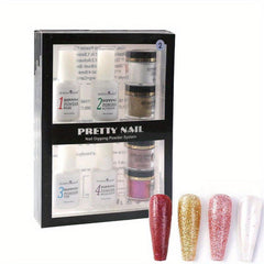 8pcs Nail Art Dip Powder Set with Base Coat Top Coat Activator Brush Saver