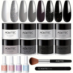 14Pcs Gray Dip Powder Nail Kit Starter Set with 8 Colors Collection