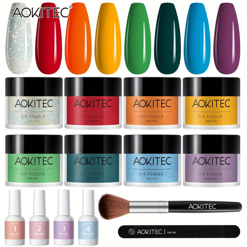 Aokitec Dip Powder Halloween Nail Kit - 8 Colors, Glitter, Acrylic Liquid