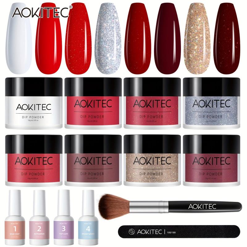 Aokitec Dip Powder Halloween Nail Kit - 8 Colors, Glitter, Acrylic Liquid