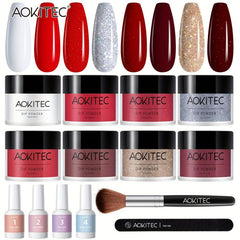 Aokitec Dip Powder Halloween Nail Kit - 8 Colors, Glitter, Acrylic Liquid