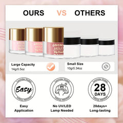 Nail Dip Powder Set 6 Colors Nude Pink Glitter Skin Tone Long Lasting