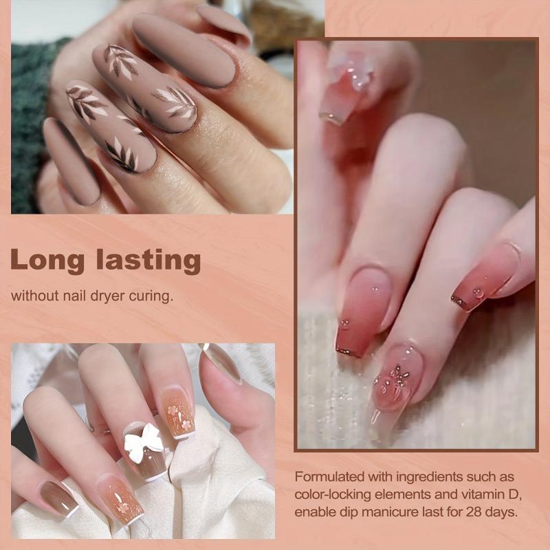 Nail Dip Powder Set 6 Colors Nude Pink Glitter Skin Tone Long Lasting