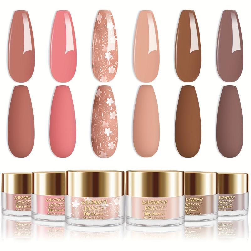 Nail Dip Powder Set 6 Colors Nude Pink Glitter Skin Tone Long Lasting
