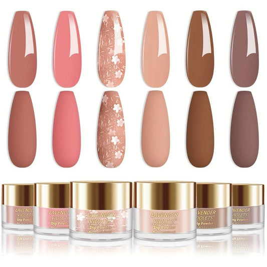 Nail Dip Powder Set 6 Colors Nude Pink Glitter Skin Tone Long Lasting