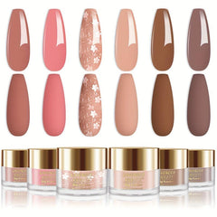 Nail Dip Powder Set 6 Colors Nude Pink Glitter Skin Tone Long Lasting