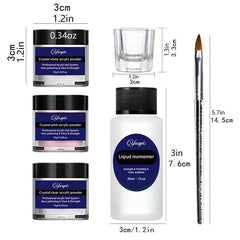 6Pcs Nail Crystal Acrylic Powder And Liquid Monomer Set