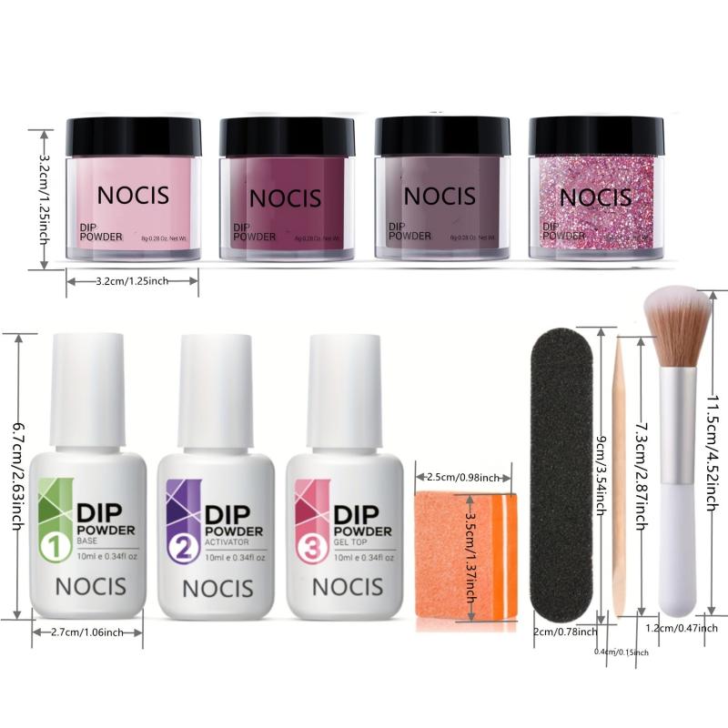 Dip Powder Nail Kit Set 4 Colors Nude Pink Glitter Acrylic Dipping Powder