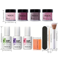 Dip Powder Nail Kit Set 4 Colors Nude Pink Glitter Acrylic Dipping Powder