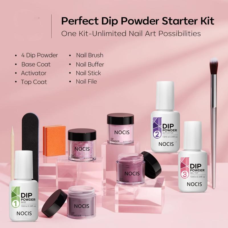 Dip Powder Nail Kit Set 4 Colors Nude Pink Glitter Acrylic Dipping Powder