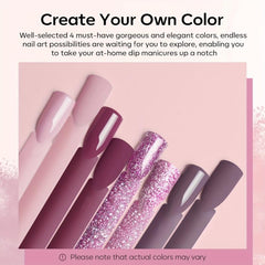 Dip Powder Nail Kit Set 4 Colors Nude Pink Glitter Acrylic Dipping Powder