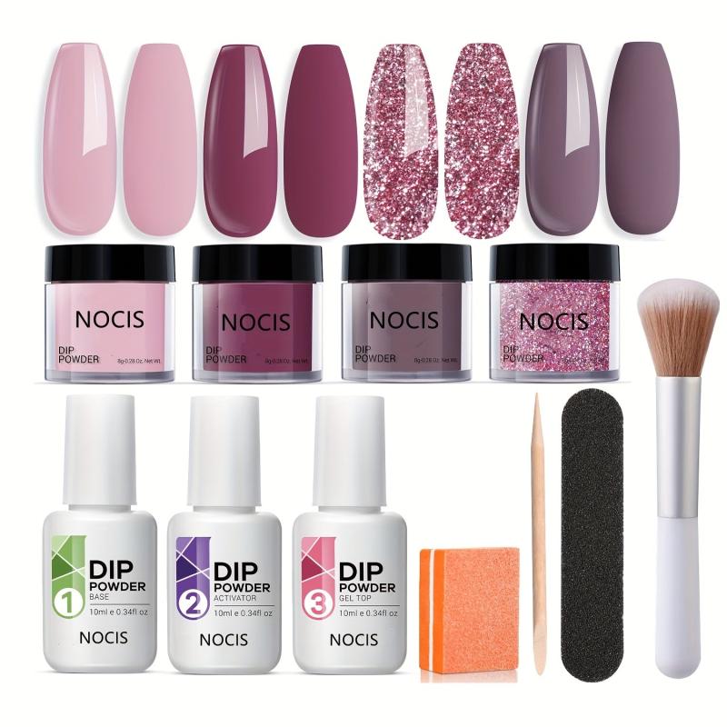 Dip Powder Nail Kit Set 4 Colors Nude Pink Glitter Acrylic Dipping Powder